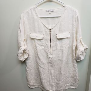 Company Ellen Tracy 100% Linen White Tunic Blouse Size Large